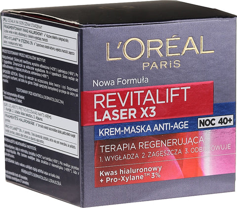L'OREAL PARIS- Revitalift Laser X3 Anti-Age Night Cream 40+ Hyaluronic Acid 50ml