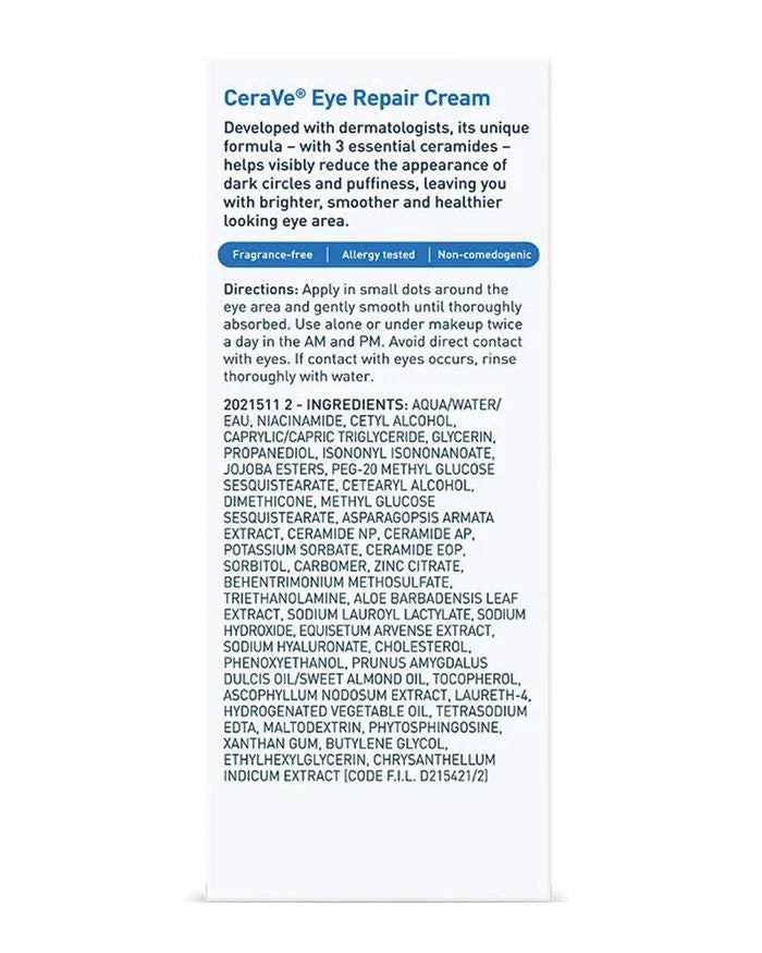 CeraVe- Eye Repair Cream for Dark Circles 14.2gms - The Beauty League Pakistan